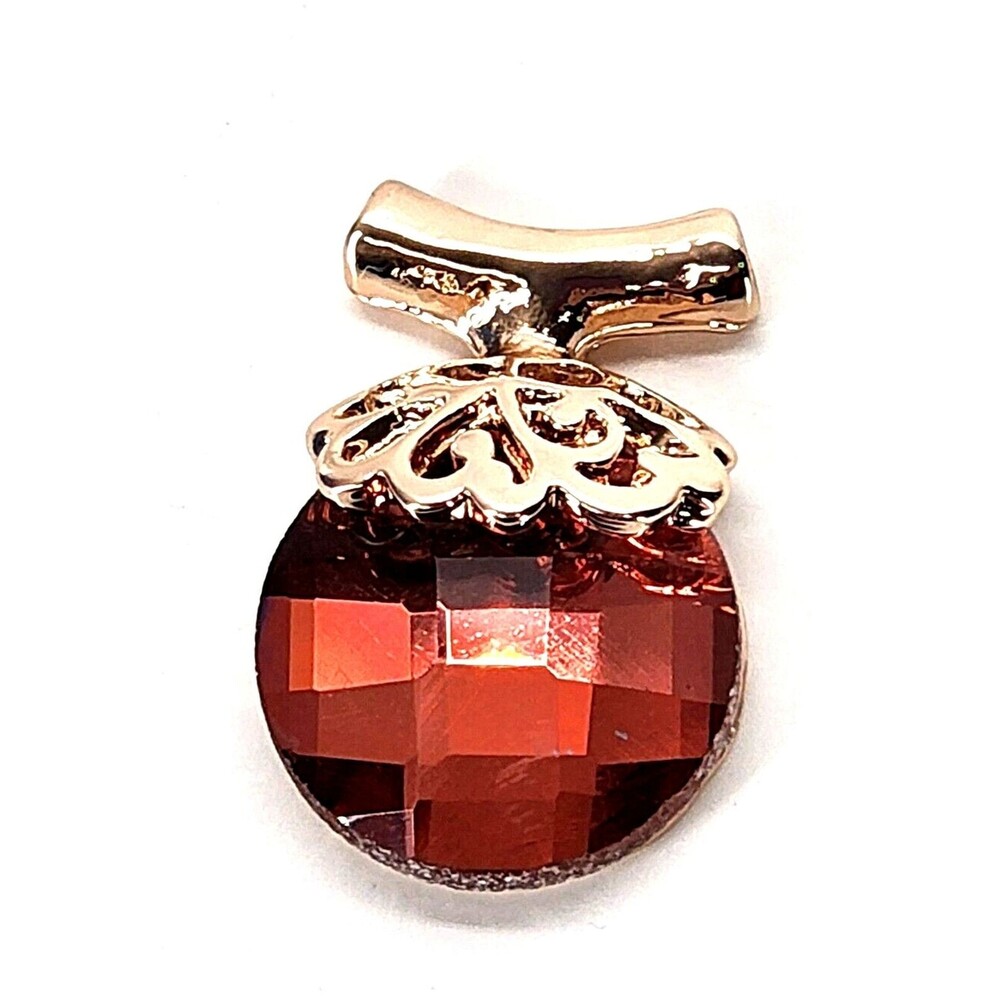 Pendant, Round Burgundy AAA Crystal, 18K Rose-Gold on Silver - 1 in x .5 in